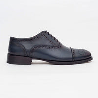 Thumbnail for Ariston SHOES Ariston Mens Navy Oxford Lace-up Leather Dress Shoes