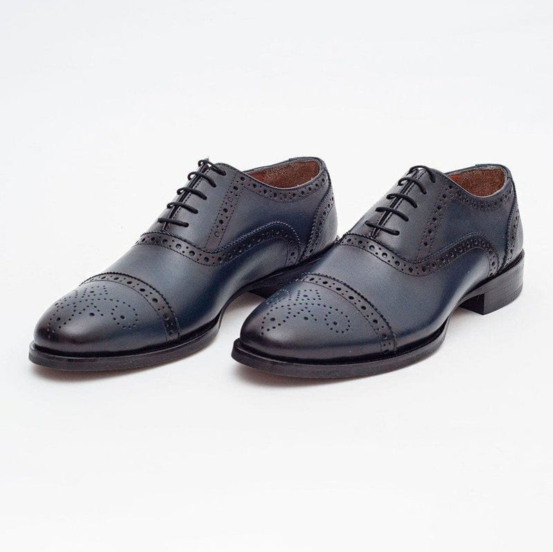 Men’s size UK 8 navy oxford lace shoes Lethato Classic Cap toe Oxford - Navy Blue main image 4