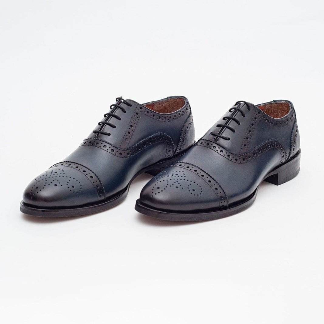 Ariston SHOES Ariston Mens Navy Oxford Lace-up Leather Dress Shoes