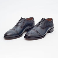 Thumbnail for Ariston SHOES Ariston Mens Navy Oxford Lace-up Leather Dress Shoes
