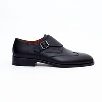 Thumbnail for Ariston SHOES Ariston Mens Solid Black Single Monk Strap Leather Dress Shoes
