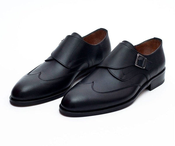 Shop Ariston Single Monk Strap Black Leather Shoes | The  display picture 1
