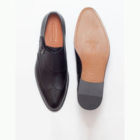 Thumbnail for Ariston SHOES Ariston Mens Solid Black Single Monk Strap Leather Dress Shoes