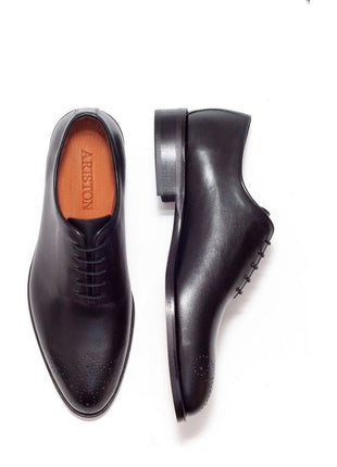 Ariston SHOES Ariston Mens Solid Black Whole Cut Oxford Leather Dress Shoes