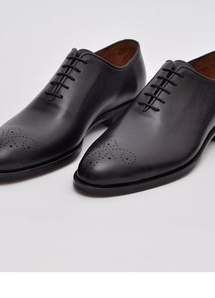 Ariston SHOES Ariston Mens Solid Black Whole Cut Oxford Leather Dress Shoes