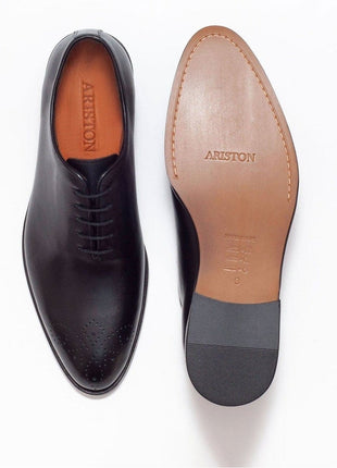 Ariston SHOES Ariston Mens Solid Black Whole Cut Oxford Leather Dress Shoes