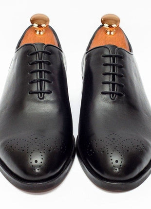 Ariston SHOES Ariston Mens Solid Black Whole Cut Oxford Leather Dress Shoes