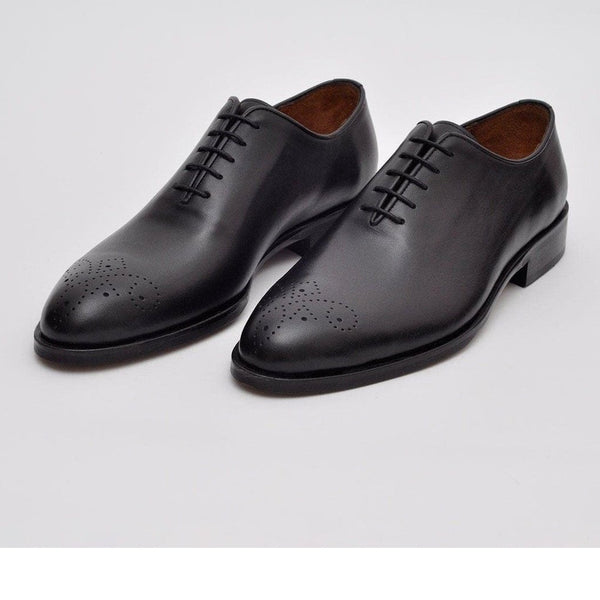 Ariston Mens Solid Black Whole Cut Oxford Leather Dress Shoes, 11.5