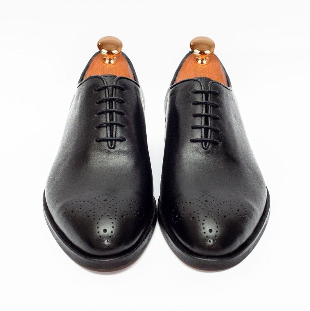 Ariston SHOES Ariston Mens Solid Black Whole Cut Oxford Leather Dress Shoes
