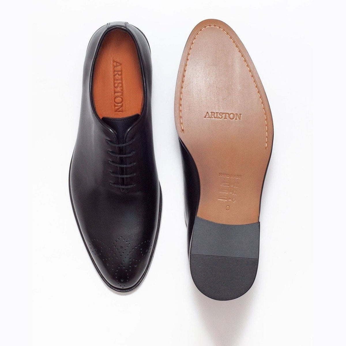 Ariston SHOES Ariston Mens Solid Black Whole Cut Oxford Leather Dress Shoes