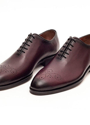 Ariston SHOES Ariston Mens Solid Burgundy Whole Cut Oxford Leather Dress Shoes