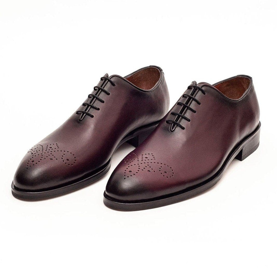 Ariston SHOES Ariston Mens Solid Burgundy Whole Cut Oxford Leather Dress Shoes