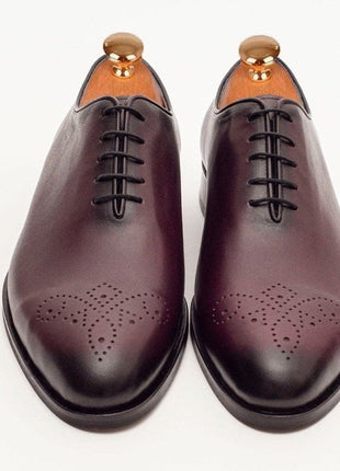 Ariston SHOES Ariston Mens Solid Burgundy Whole Cut Oxford Leather Dress Shoes