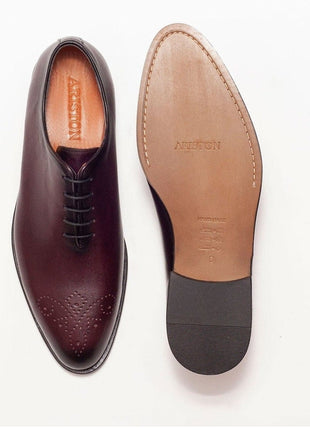 Ariston SHOES Ariston Mens Solid Burgundy Whole Cut Oxford Leather Dress Shoes