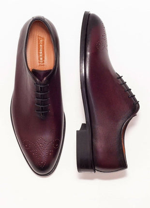 Ariston SHOES Ariston Mens Solid Burgundy Whole Cut Oxford Leather Dress Shoes