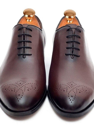 Ariston SHOES Ariston Mens Solid Chestnut Brown Whole Cut Oxford Leather Dress Shoes