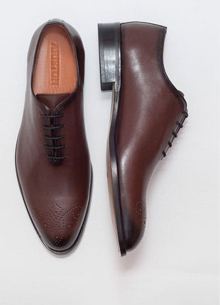 Ariston SHOES Ariston Mens Solid Chestnut Brown Whole Cut Oxford Leather Dress Shoes