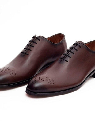 Ariston SHOES Ariston Mens Solid Chestnut Brown Whole Cut Oxford Leather Dress Shoes