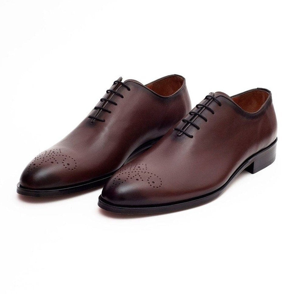 Ariston SHOES Ariston Mens Solid Chestnut Brown Whole Cut Oxford Leather Dress Shoes