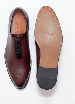 Ariston SHOES Ariston Mens Solid Chestnut Brown Whole Cut Oxford Leather Dress Shoes