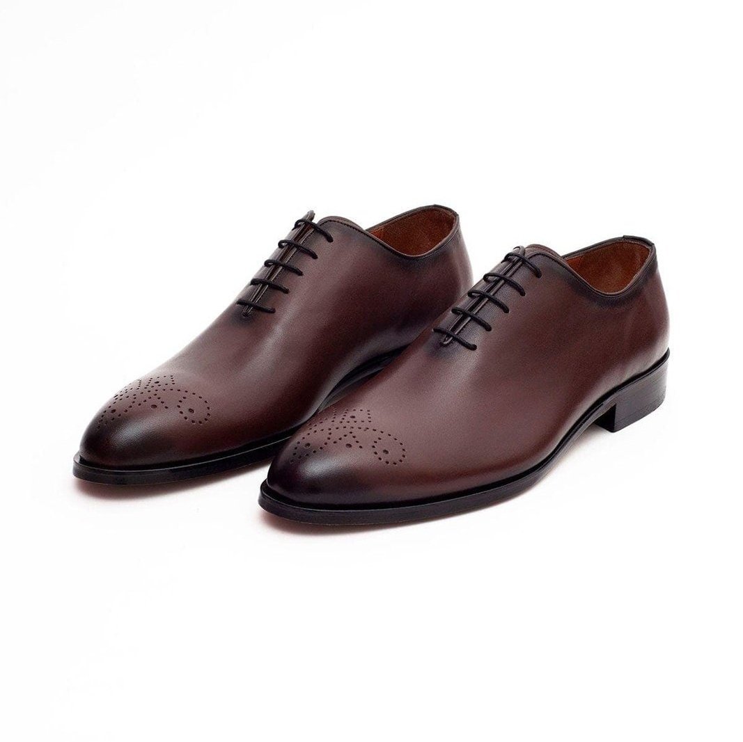 Ariston SHOES Ariston Mens Solid Chestnut Whole Cut Oxford Leather Dress Shoes