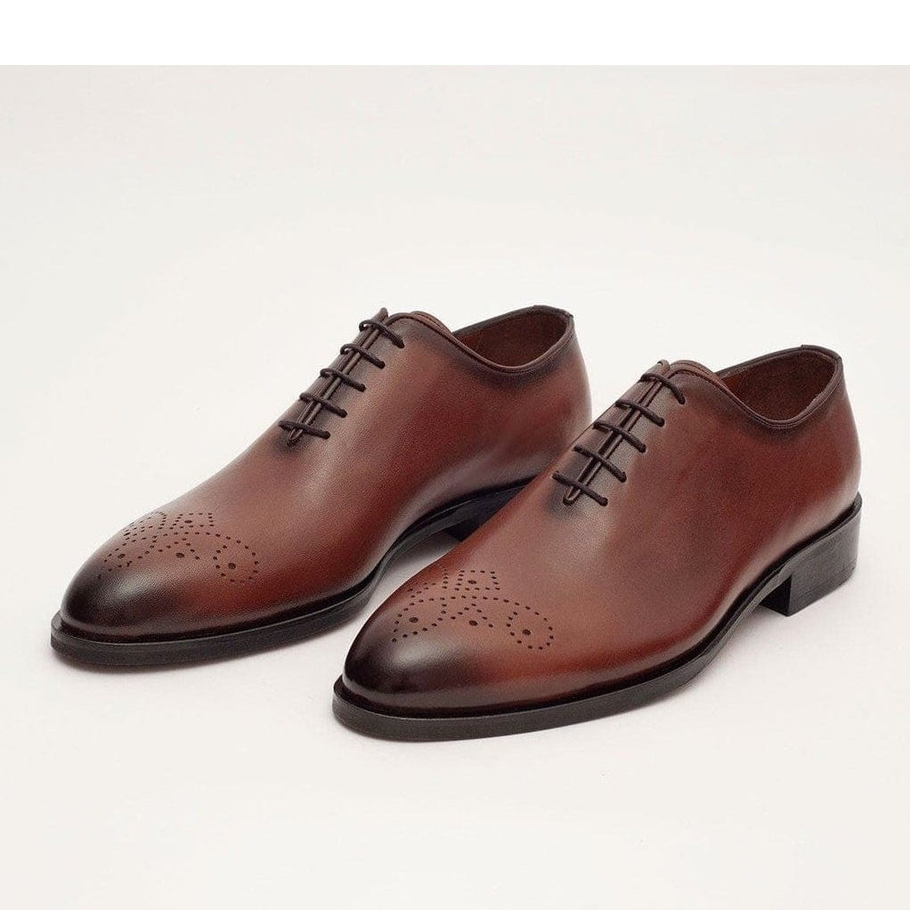 Ariston SHOES Ariston Mens Solid Cognac Whole Cut Oxford Leather Dress Shoes