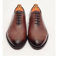 Thumbnail for Ariston SHOES Ariston Mens Solid Cognac Whole Cut Oxford Leather Dress Shoes