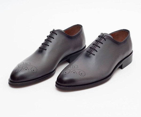 Shop Gray Whole Cut Leather Oxford Dress Shoes