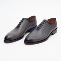 Thumbnail for Ariston SHOES Ariston Mens Solid Gray Whole Cut Oxford Leather Dress Shoes