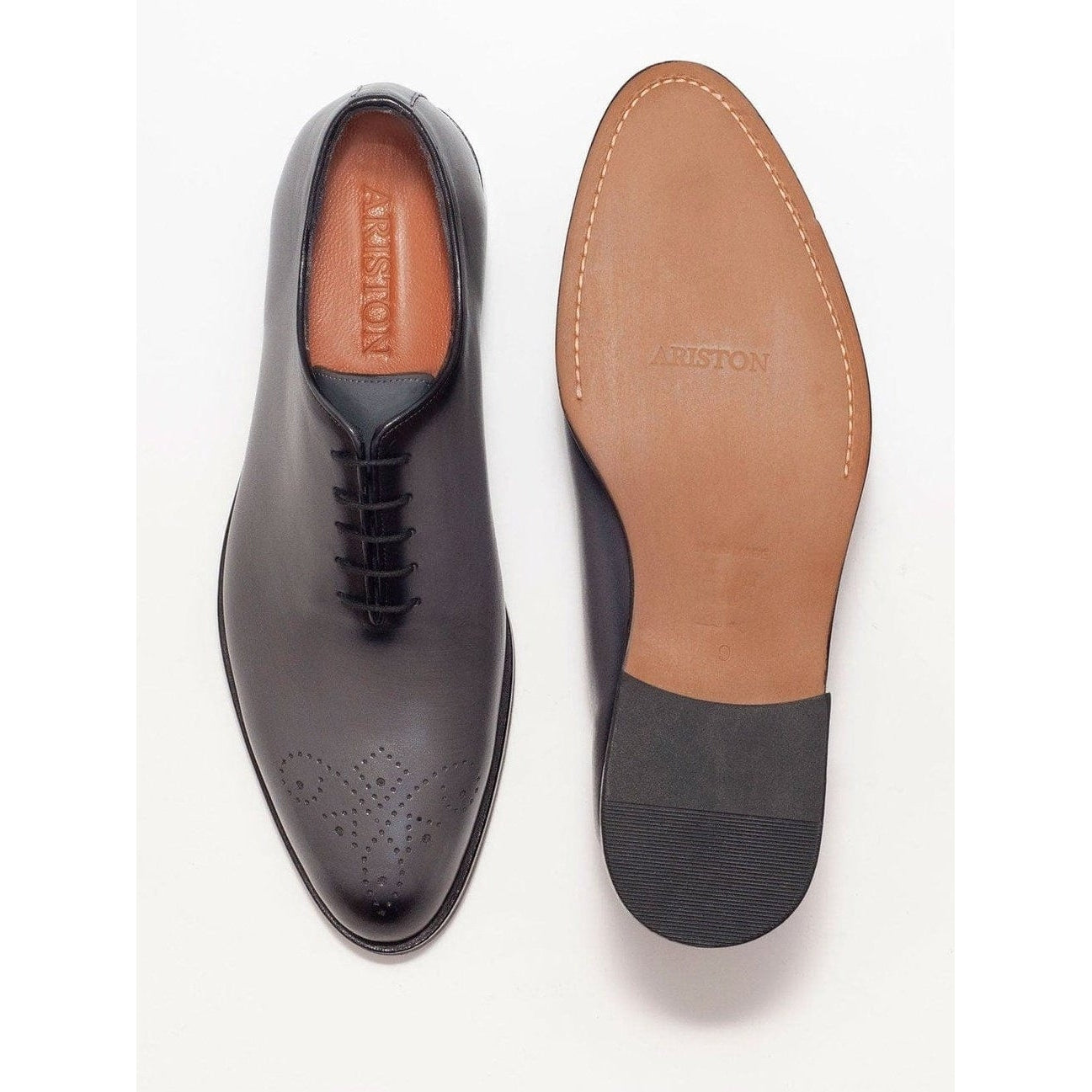 Shop Gray Whole Cut Leather Oxford Dress Shoes