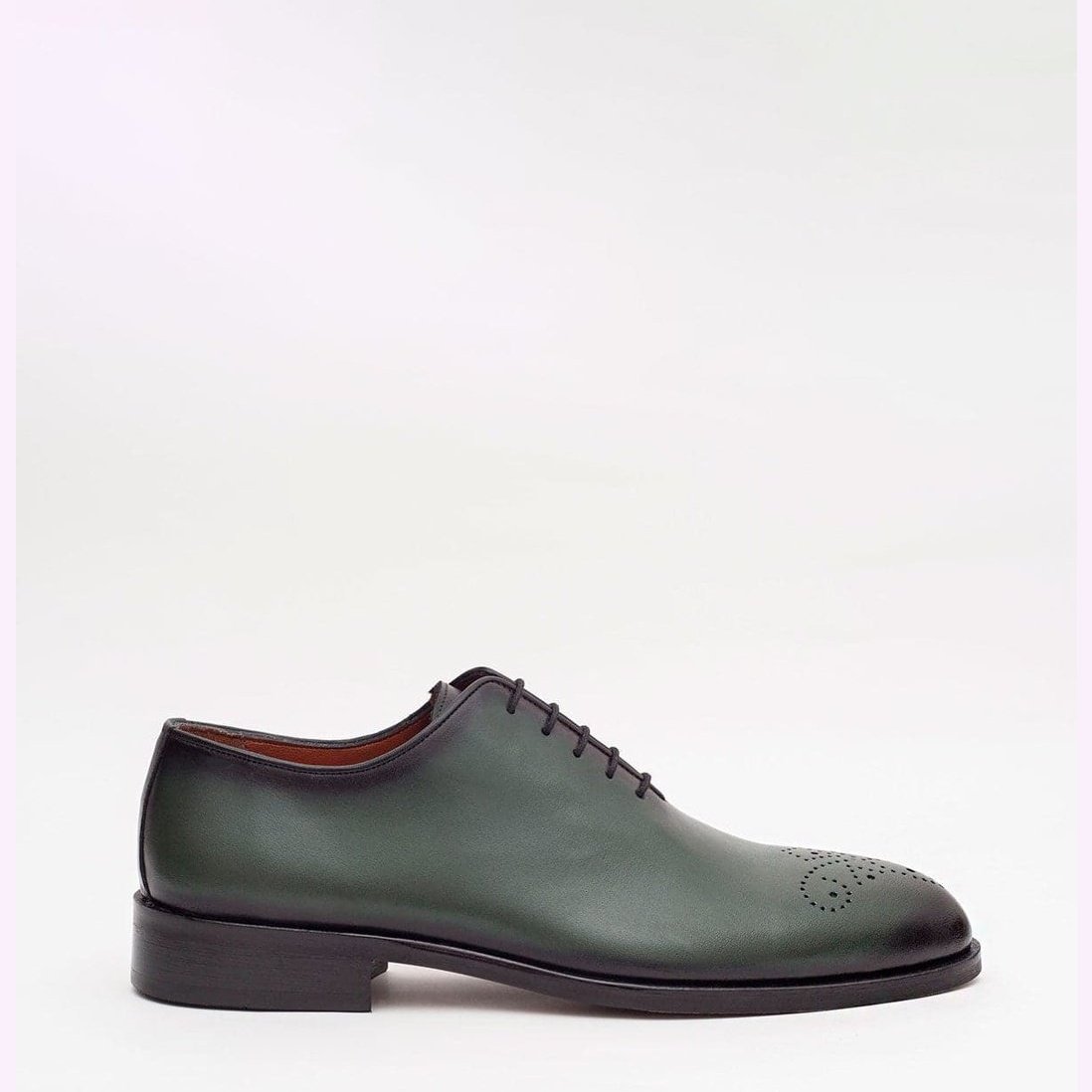 Ariston SHOES Ariston Mens Solid Green Whole Cut Oxford Leather Dress Shoes