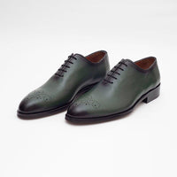 Thumbnail for Ariston SHOES Ariston Mens Solid Green Whole Cut Oxford Leather Dress Shoes