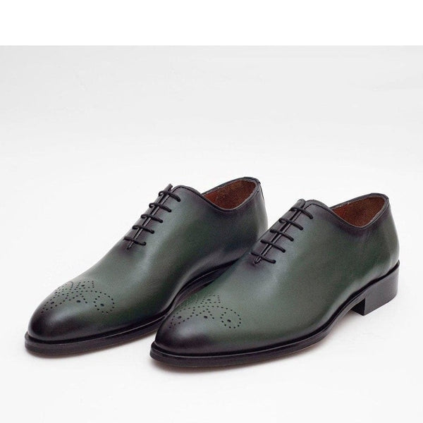 slim fit dress slacks Ariston Mens Solid Green Whole Cut Oxford Leather Dress Shoes