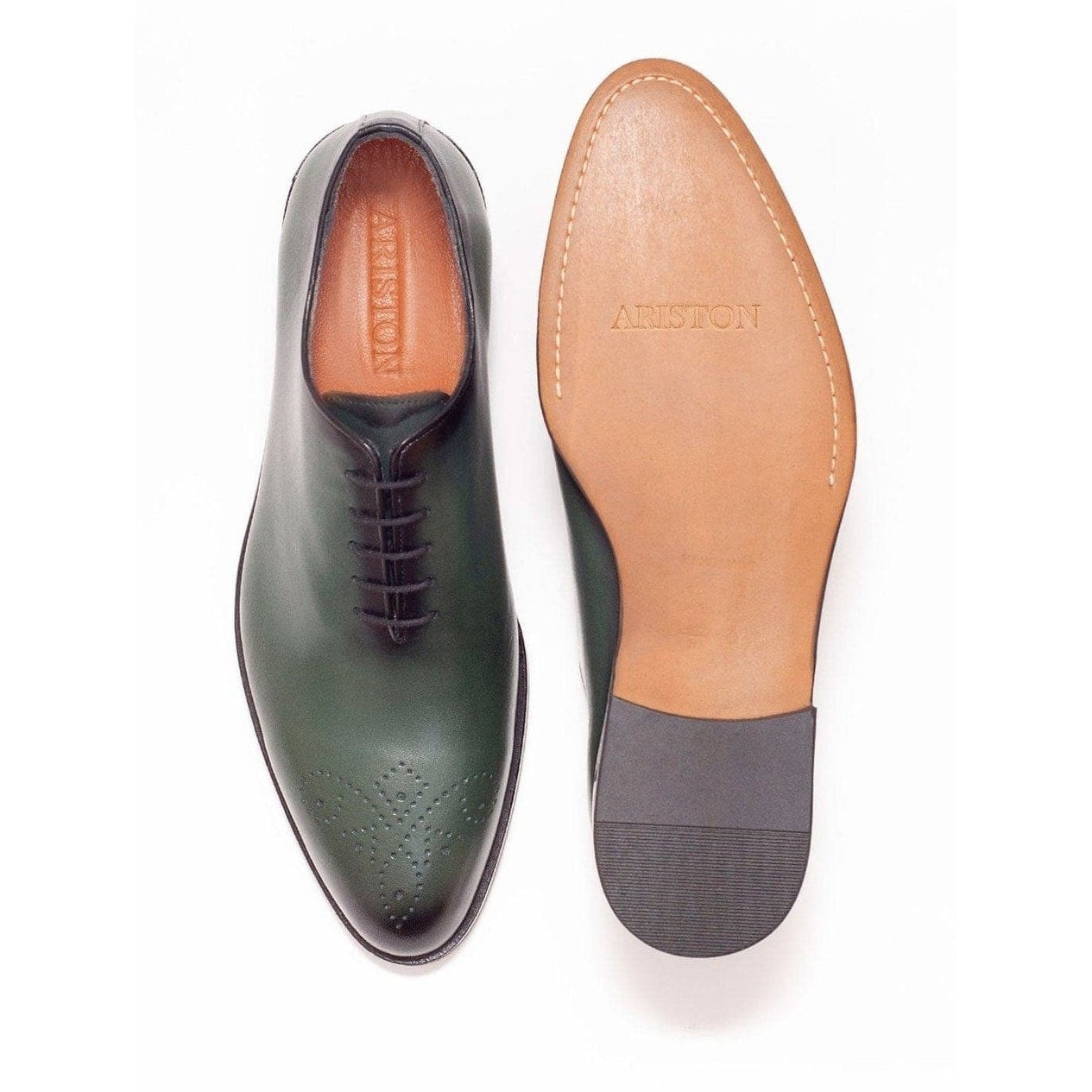 Shop Green Leather Whole Cut Oxford Dress Shoes