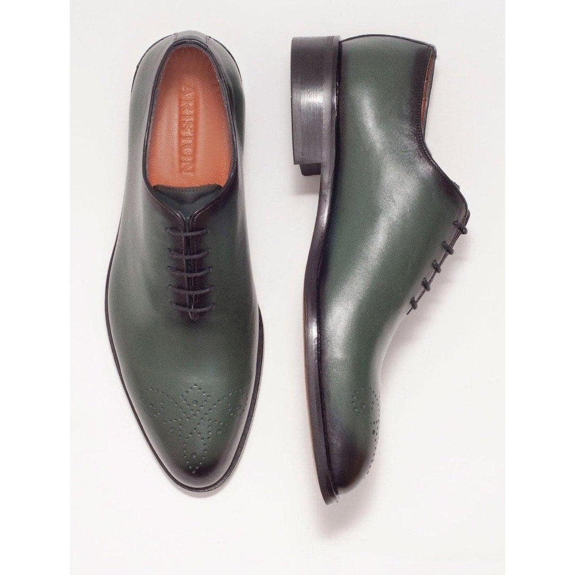 Shop Green Leather Whole Cut Oxford Dress Shoes