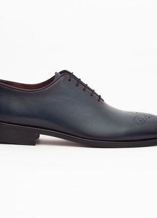 Ariston SHOES Ariston Mens Solid Navy Whole Cut Oxford Leather Dress Shoes