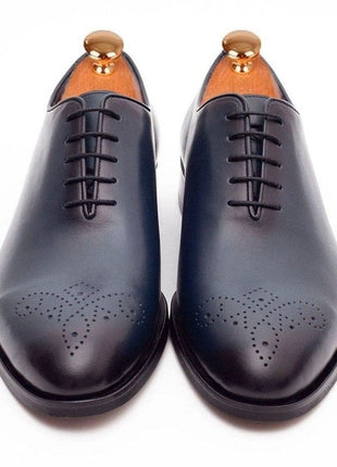 Ariston SHOES Ariston Mens Solid Navy Whole Cut Oxford Leather Dress Shoes