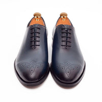 Thumbnail for Ariston SHOES Ariston Mens Solid Navy Whole Cut Oxford Leather Dress Shoes