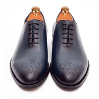 Thumbnail for Ariston SHOES Ariston Mens Solid Navy Whole Cut Oxford Leather Dress Shoes