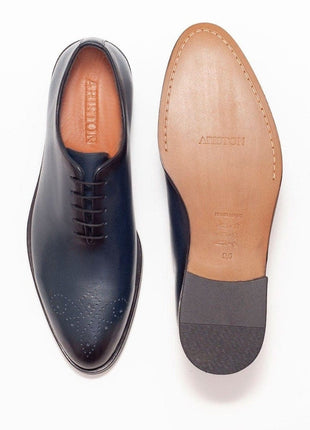 Ariston SHOES Ariston Mens Solid Navy Whole Cut Oxford Leather Dress Shoes