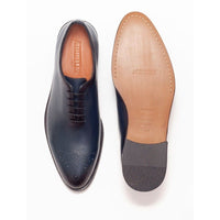 Thumbnail for Ariston SHOES Ariston Mens Solid Navy Whole Cut Oxford Leather Dress Shoes