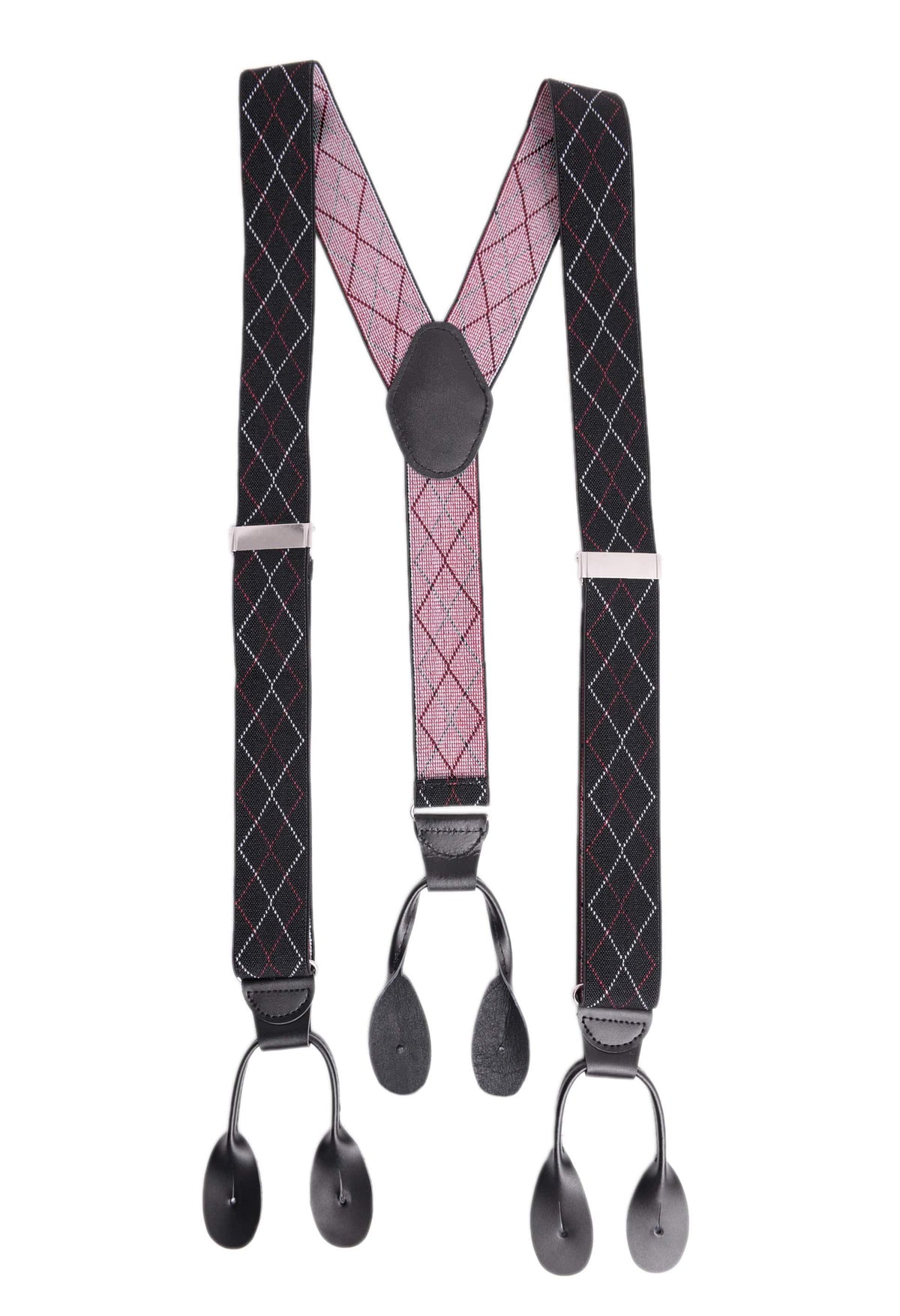 Ariston Suspenders Black Diamond / Regular Mens Button Black Leather Braces Adjustable Y Back Suspenders Xlong Available