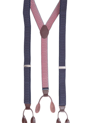 Ariston Suspenders Navy Textured / Extra Long Mens Button Brown Leather Braces Adjustable Y Back Suspenders Xlong Available
