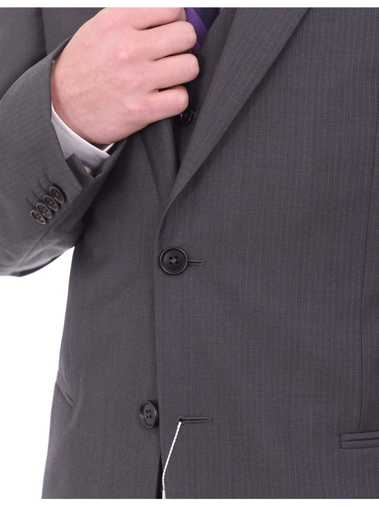 Armani Collezioni THREE PIECE SUITS Armani Collezioni Giorgio Slim Fit 46r 58 Gray Striped Three Piece Wool Suit