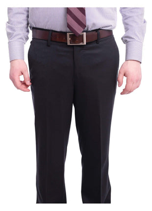 Arthur Black Arthur Black Slim Fit Solid Navy Blue Flat Front Wool Dress Pants