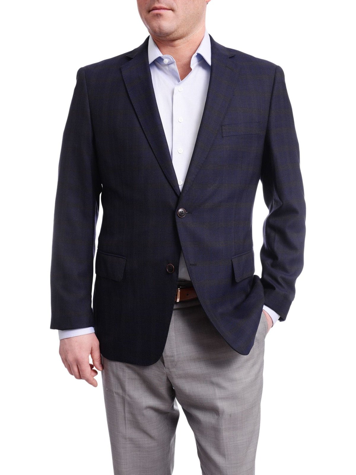 Arthur Black BLAZERS Arthur Black Classic Fit Blue With Brown Plaid Two Button Wool Blazer Sportcoat