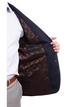 Arthur Black BLAZERS Arthur Black Classic Fit Blue With Brown Plaid Two Button Wool Blazer Sportcoat