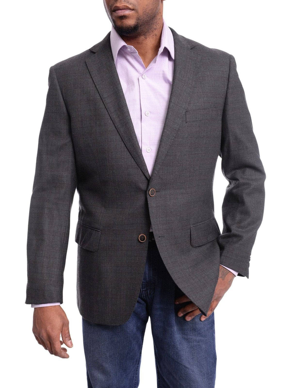 Arthur Black BLAZERS Arthur Black Classic Fit Gray With Brown Plaid Two Button Wool Blazer Sportcoat