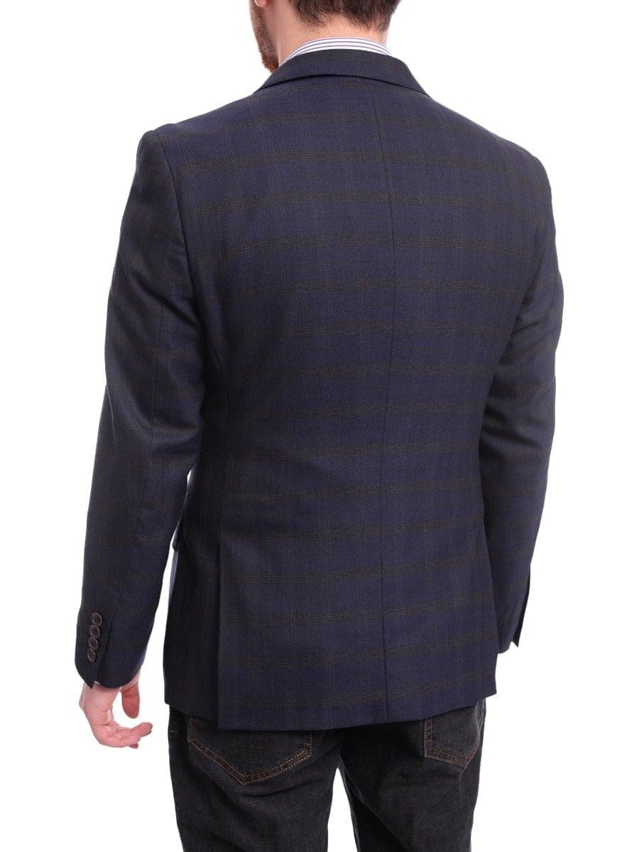 Arthur Black BLAZERS Arthur Black Extra Slim Fit Navy Blue With Brown Plaid Wool Blazer Sportcoat