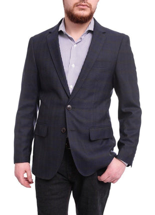 Arthur Black BLAZERS Arthur Black Extra Slim Fit Navy Blue With Brown Plaid Wool Blazer Sportcoat